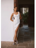 Spaghetti Straps Ivory Satin High Slit Sexy Wedding Dress